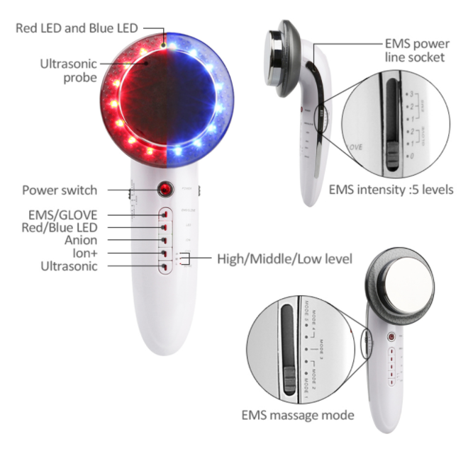 6-in-1 Ultrasonic Slimming Device: EMS, LED, Cavitation, Galvanic, Ultrasound, Infrared Therapy